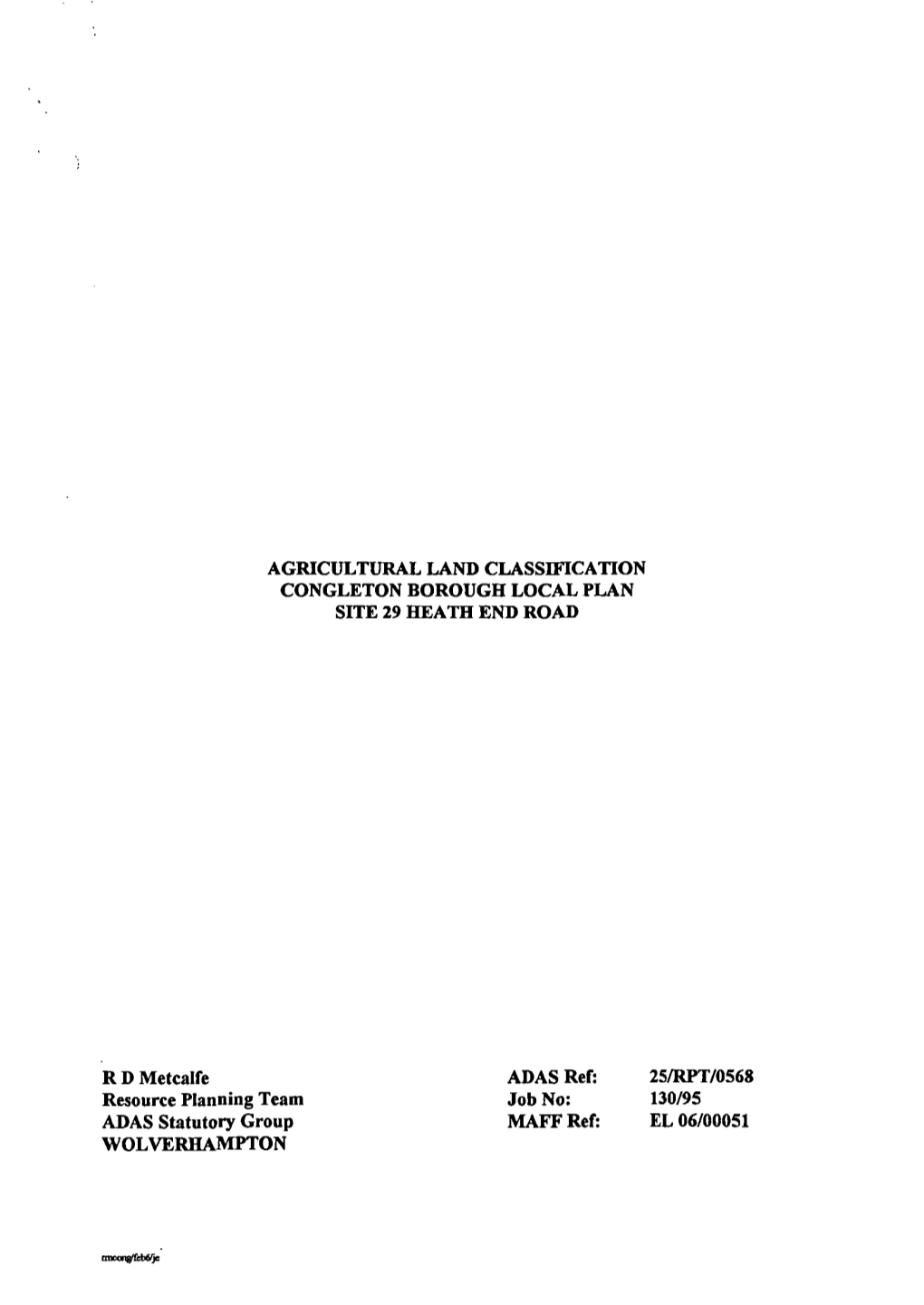 Agricultural Land Classification Congleton Borough Local Plan Site 29 Heath End Road