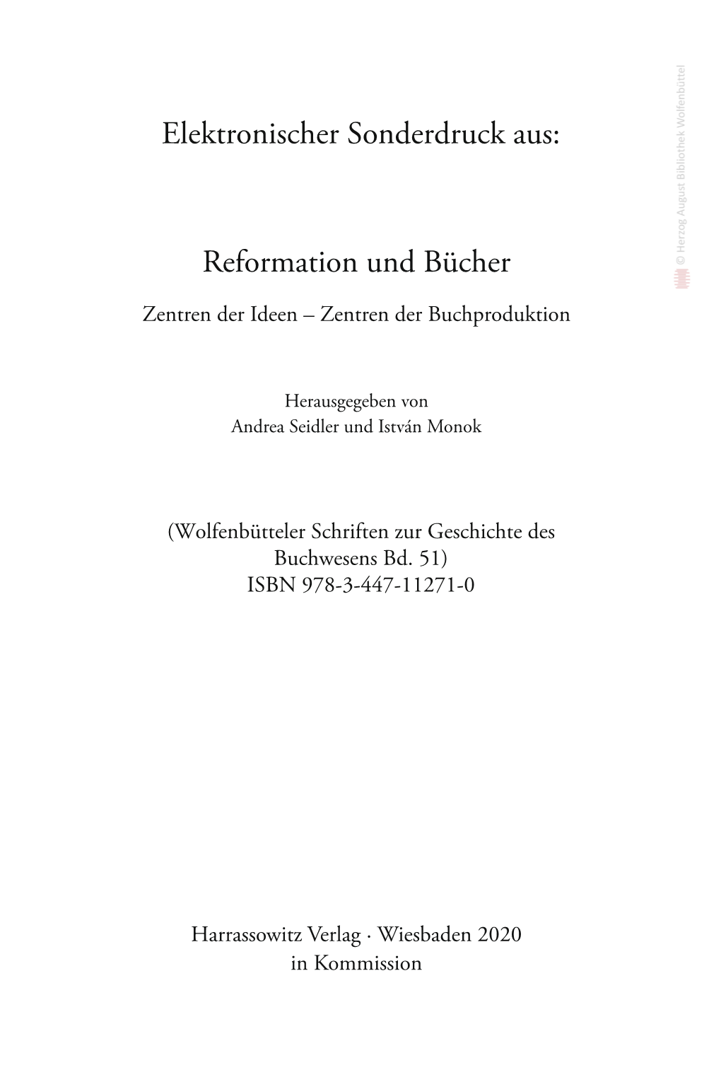 Reformation Und Bücher Elektronischer Sonderdruck Aus