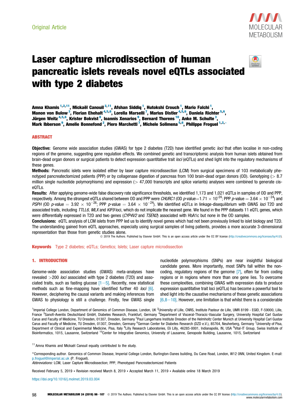 Laser Capture Microdissection of Human Pancreatic Islets Reveals Novel Eqtls Associated with Type 2 Diabetes