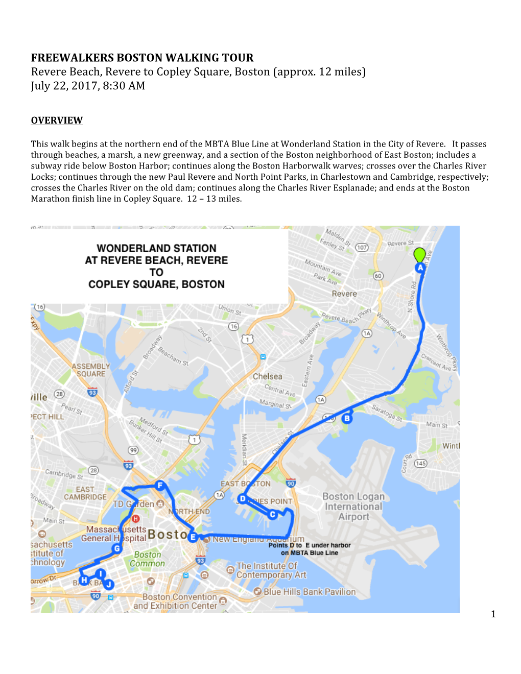 FREEWALKERS BOSTON WALKING TOUR Revere Beach, Revere to Copley Square, Boston (Approx