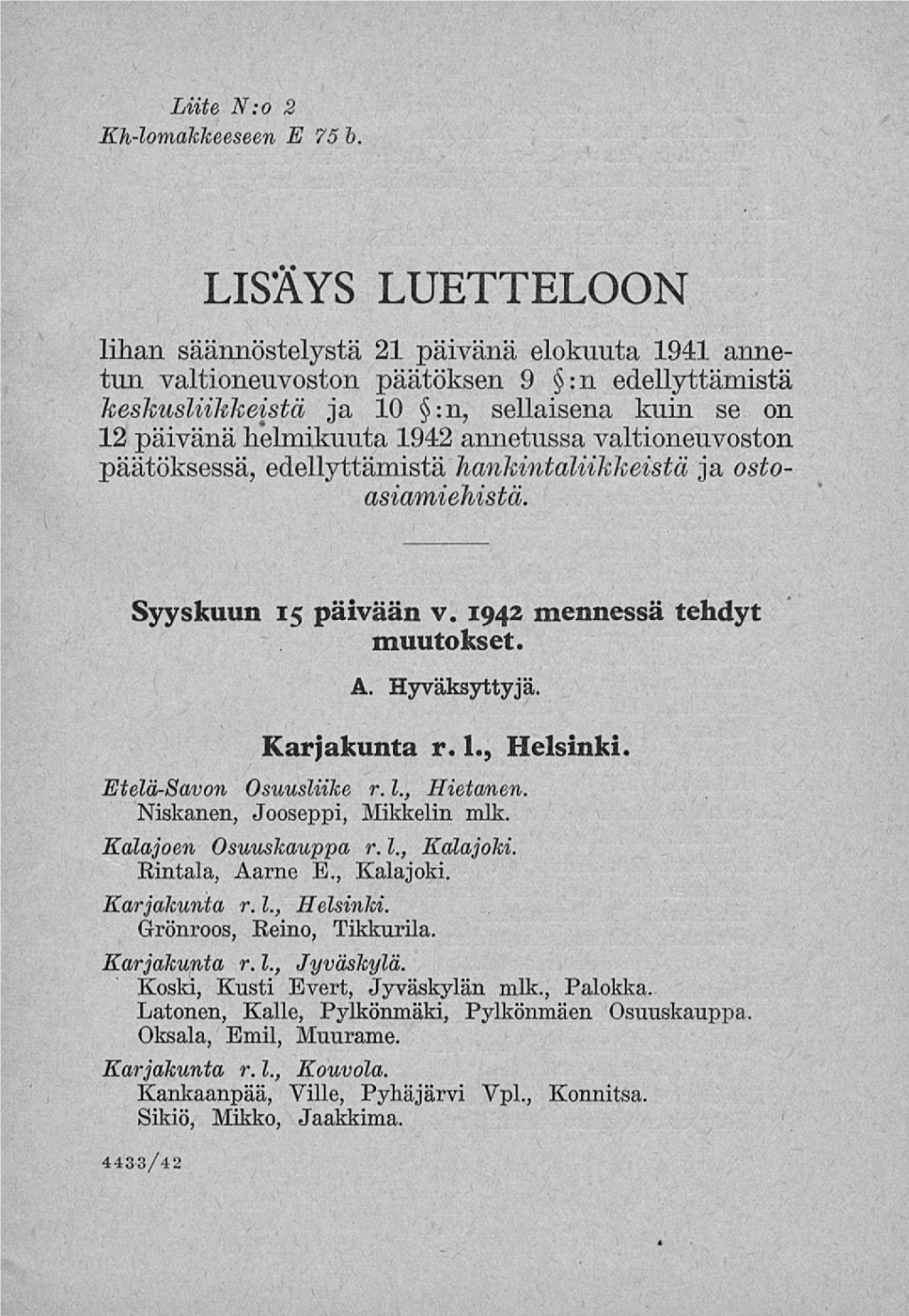 Lisäys Luetteloon