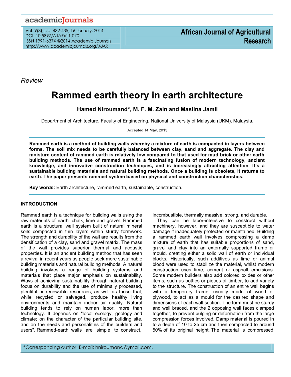 Rammed Earth Theory in Earth Architecture