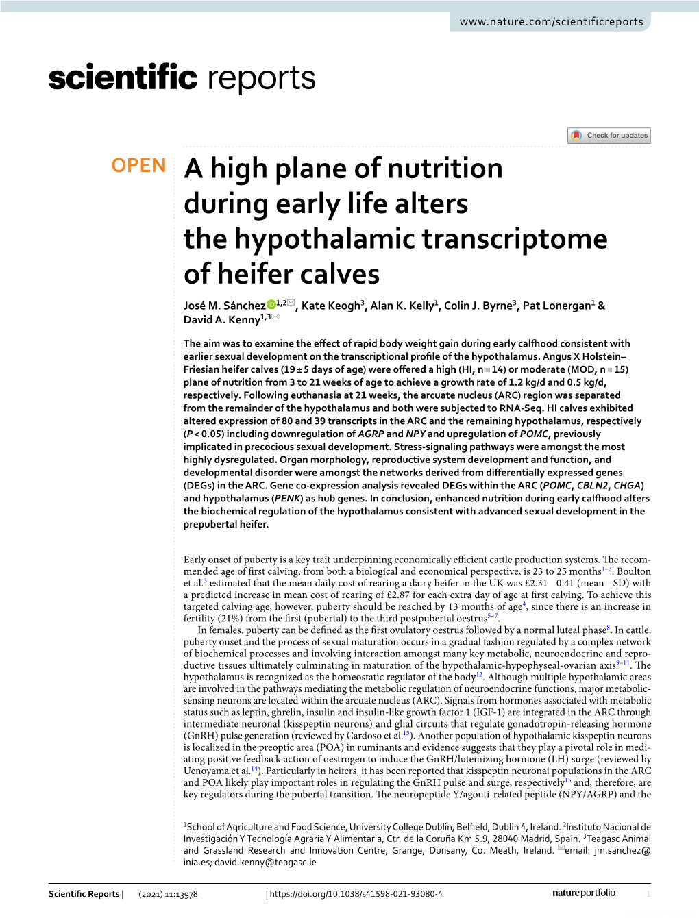 A High Plane of Nutrition During Early Life Alters the Hypothalamic Transcriptome of Heifer Calves José M