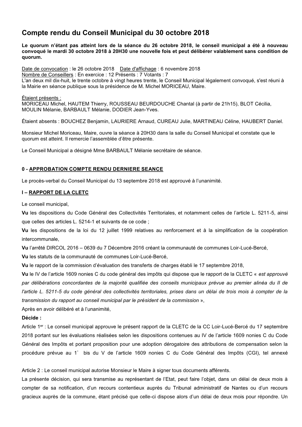 Compte Rendu Du Conseil Municipal Du 05 Septembre 2003