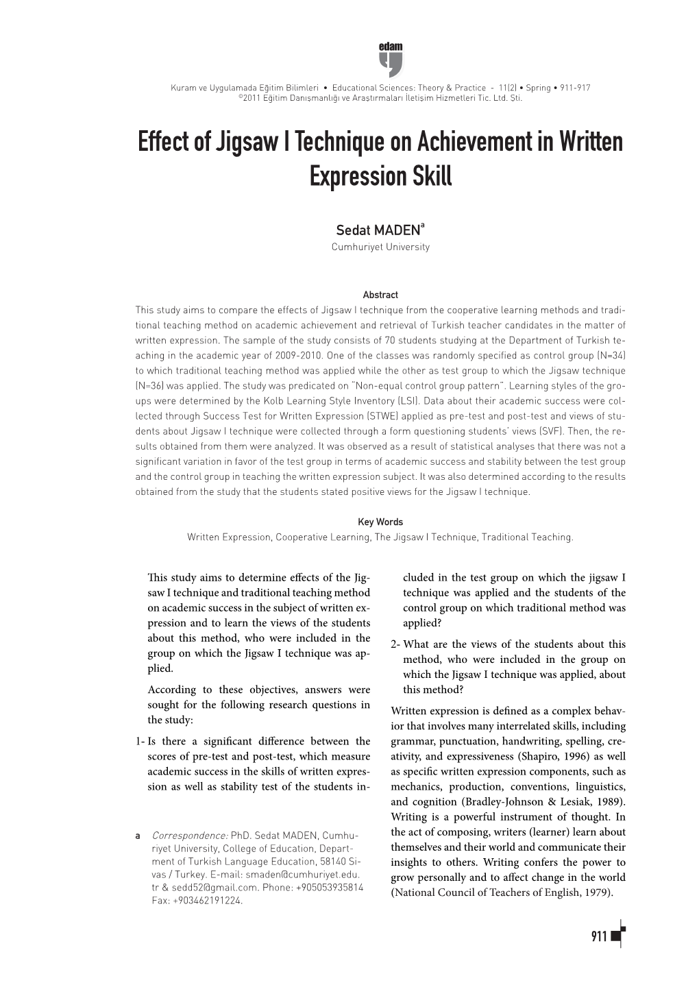 Effect of Jigsaw I Technique on Achievement in Written Expression Skill