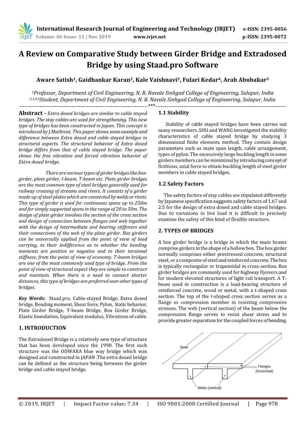 A Review on Comparative Study Between Girder Bridge and Extradosed Bridge by Using Staad.Pro Software