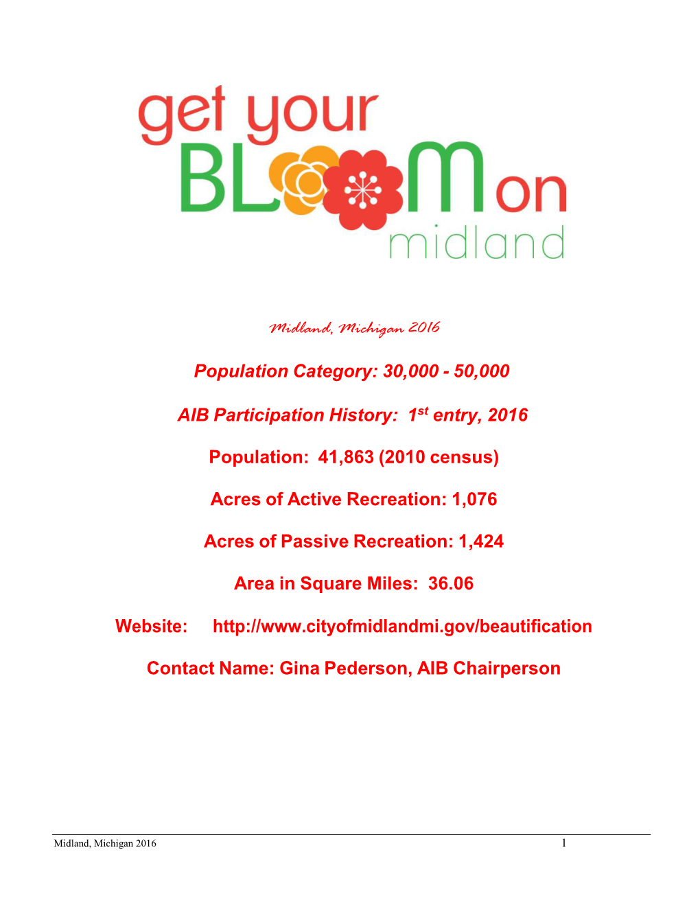 Midland, Michigan 2016 Population Category