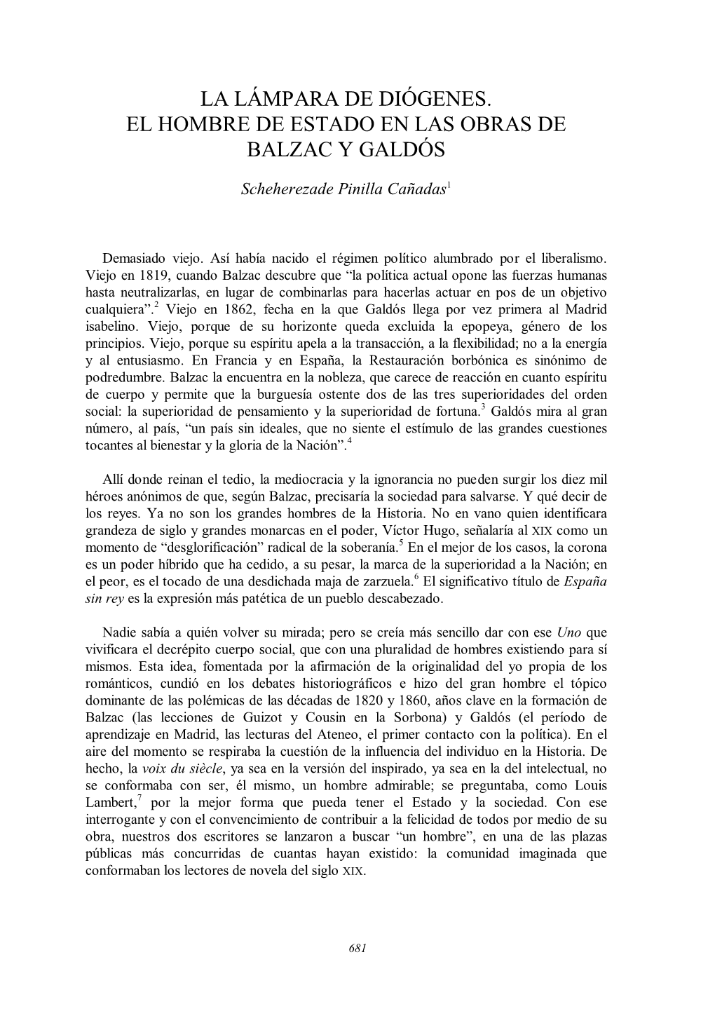 La Lámpara De Diógenes. El Hombre De Estado En Las Obras De Balzac Y Galdós