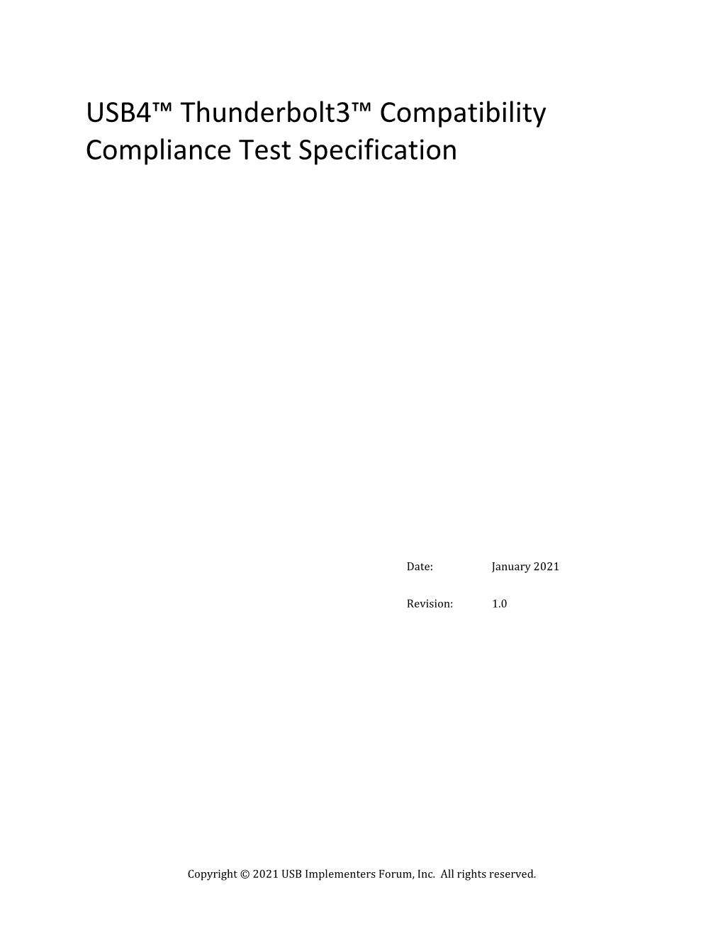 USB4™ Thunderbolt3™ Compatibility Compliance Test Specification