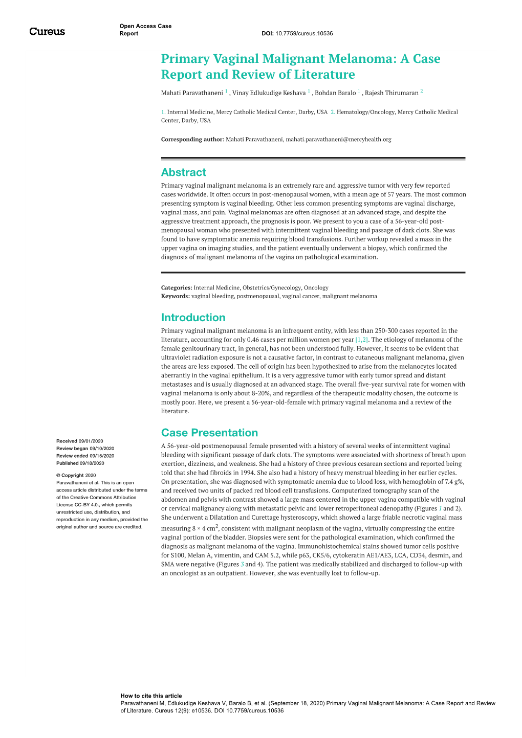 Primary Vaginal Malignant Melanoma: a Case Report and Review of Literature