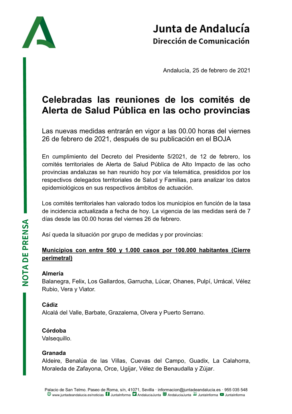 Celebradas Las Reuniones De Los Comités De Alerta De Salud Pública En Las Ocho Provincias