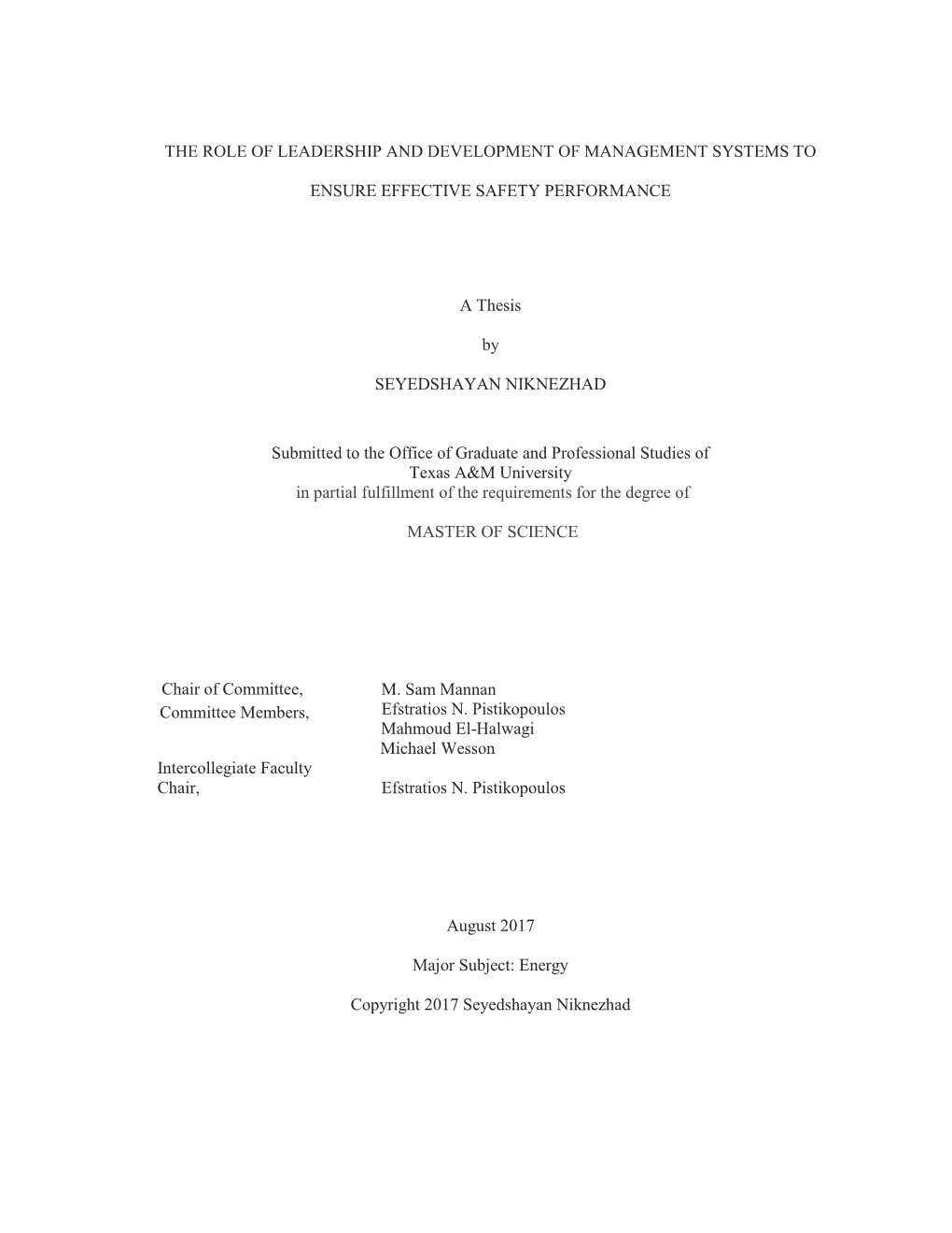 The Role of Leadership and Development of Management Systems to Ensure Safety Performance in Energy Sectors