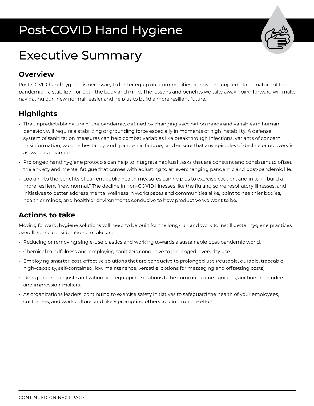 Post-COVID Hand Hygiene Executive Summary