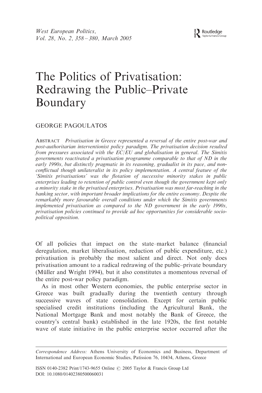 The Politics of Privatisation: Redrawing the Public–Private Boundary