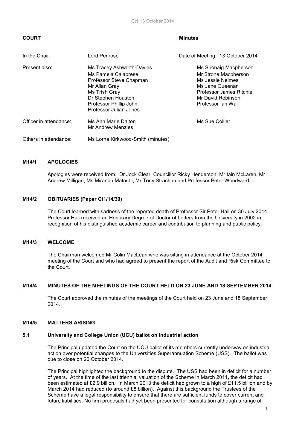 Court Minutes 2014-2015, Heriot-Watt University, Edinburgh