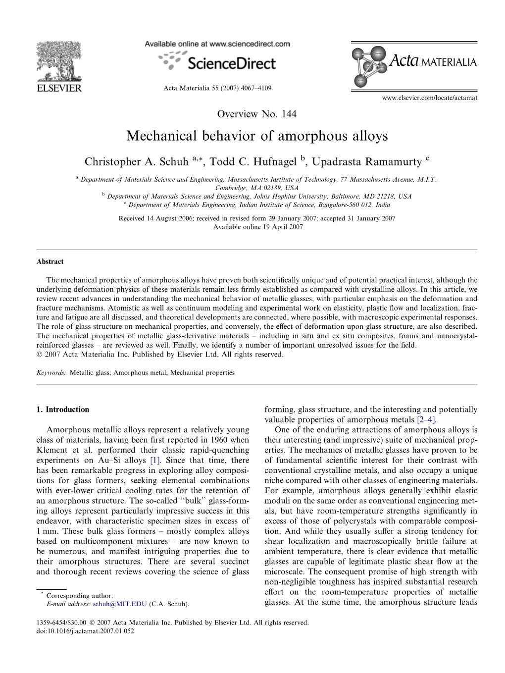 Mechanical Behavior of Amorphous Alloys