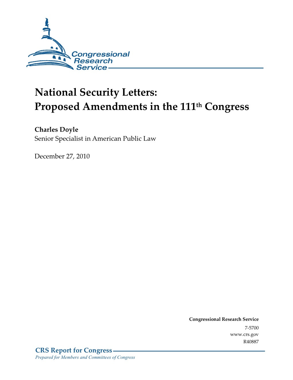 National Security Letters: Propopsed Amendments in the 111Th Congress