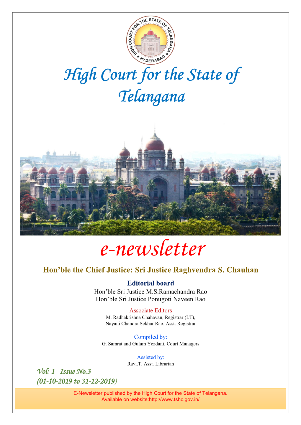 E-Newsletter Hon’Ble the Chief Justice: Sri Justice Raghvendra S