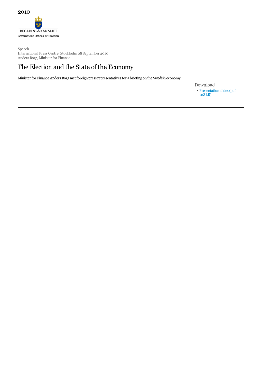 The Election and the State of the Economy