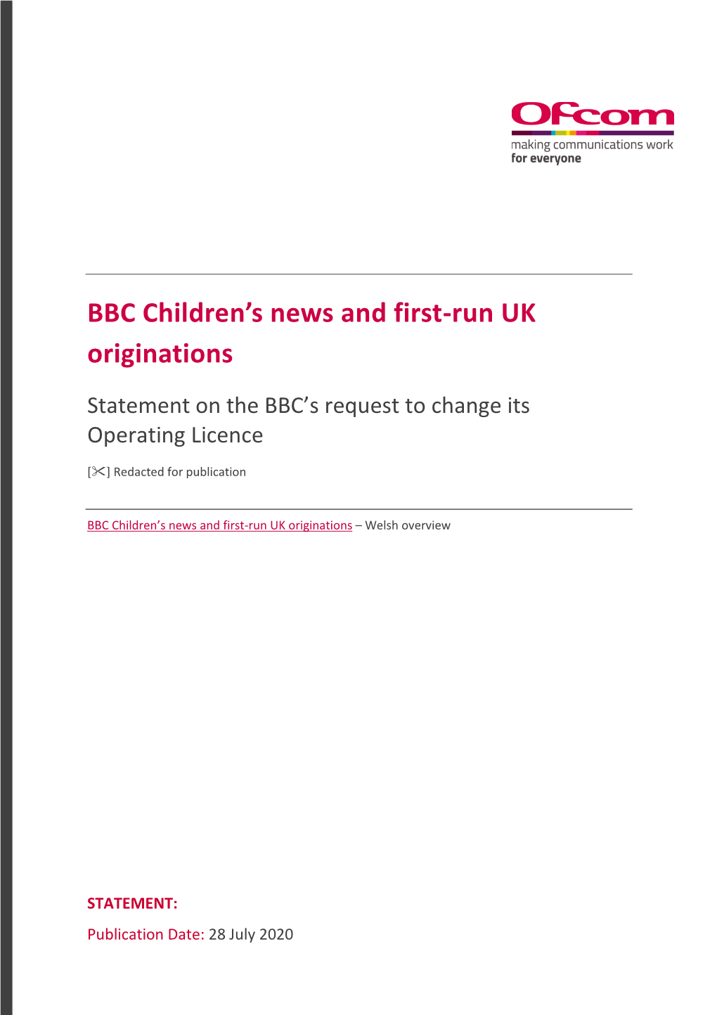 BBC Children's News and First-Run UK Originated Programmes