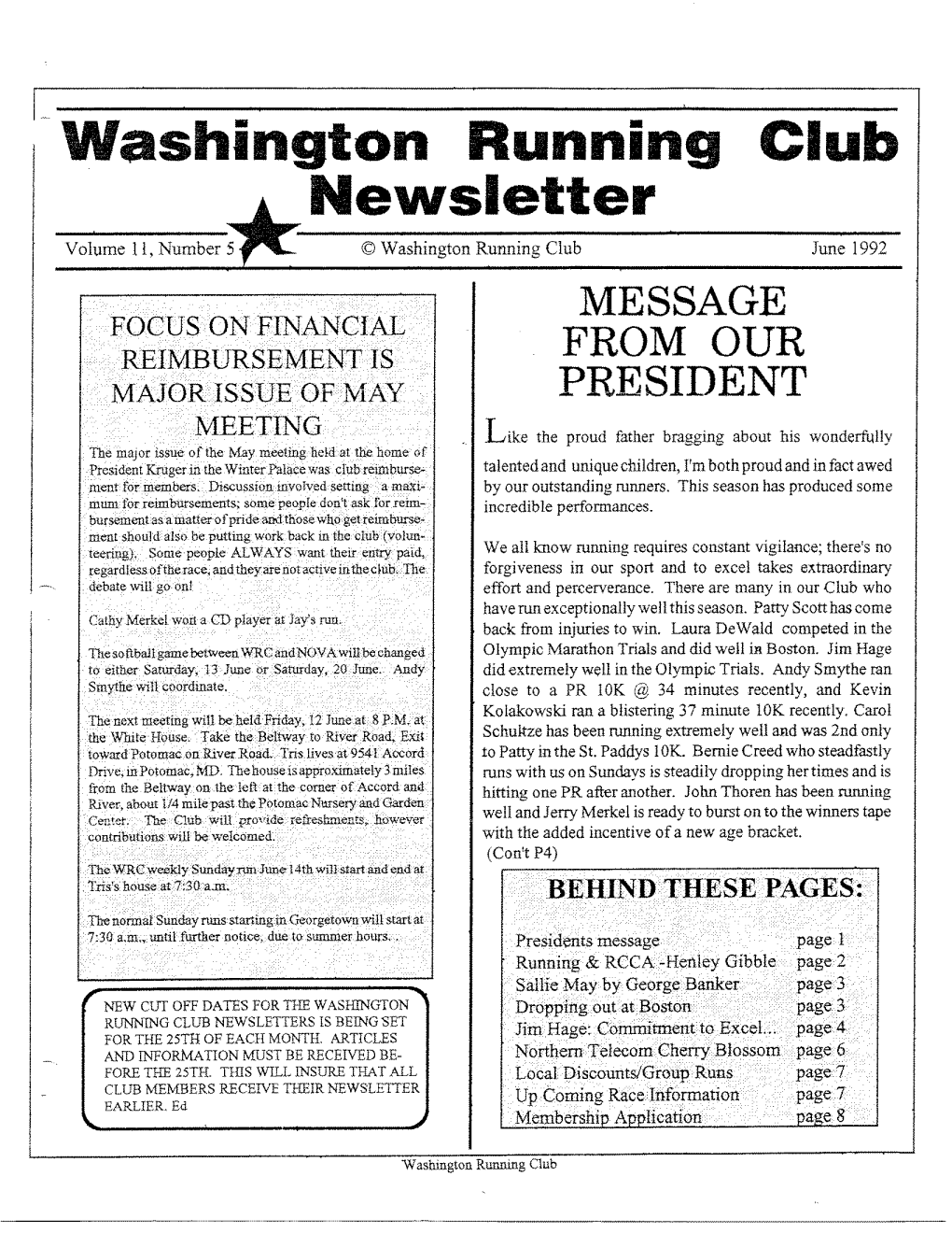 Washington Running Newsletter Club