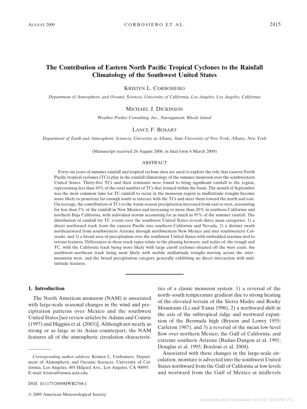 The Contribution of Eastern North Pacific Tropical Cyclones to The