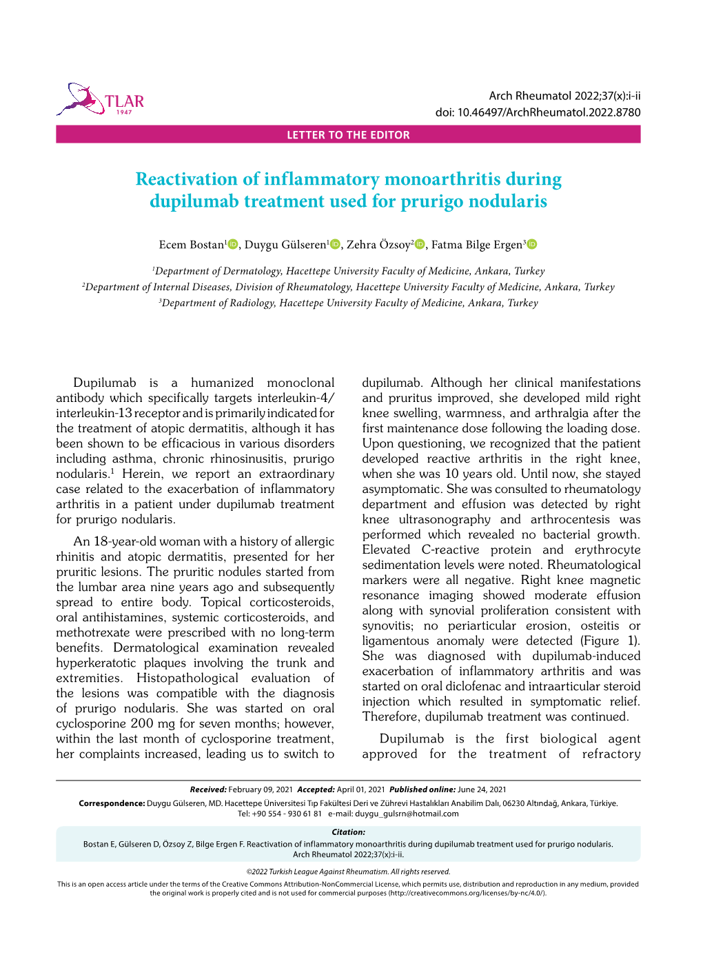 Reactivation of Inflammatory Monoarthritis During Dupilumab Treatment Used for Prurigo Nodularis