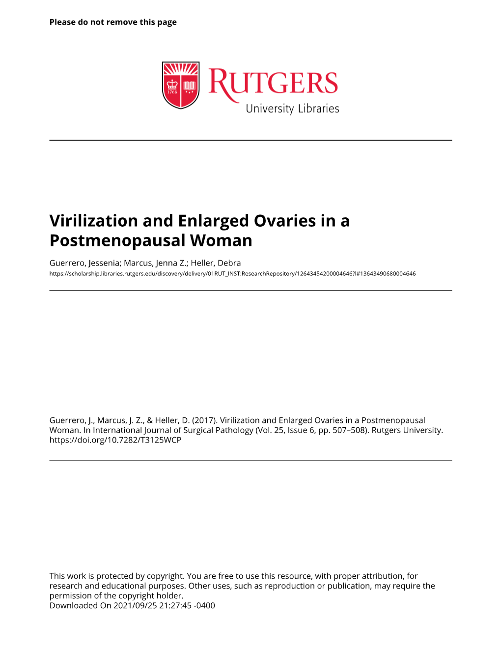 Virilization and Enlarged Ovaries in a Postmenopausal Woman