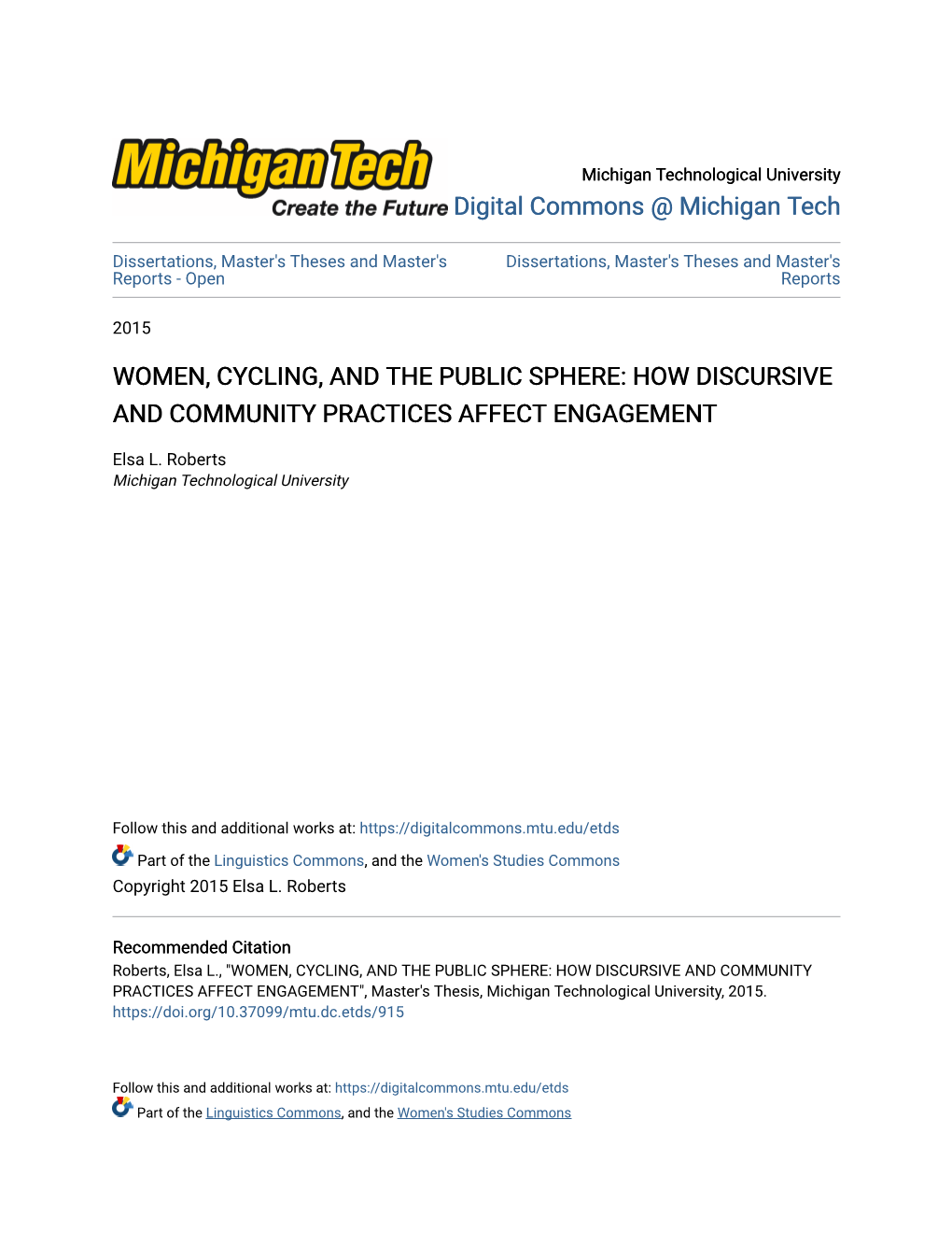 Women, Cycling, and the Public Sphere: How Discursive and Community Practices Affect Engagement