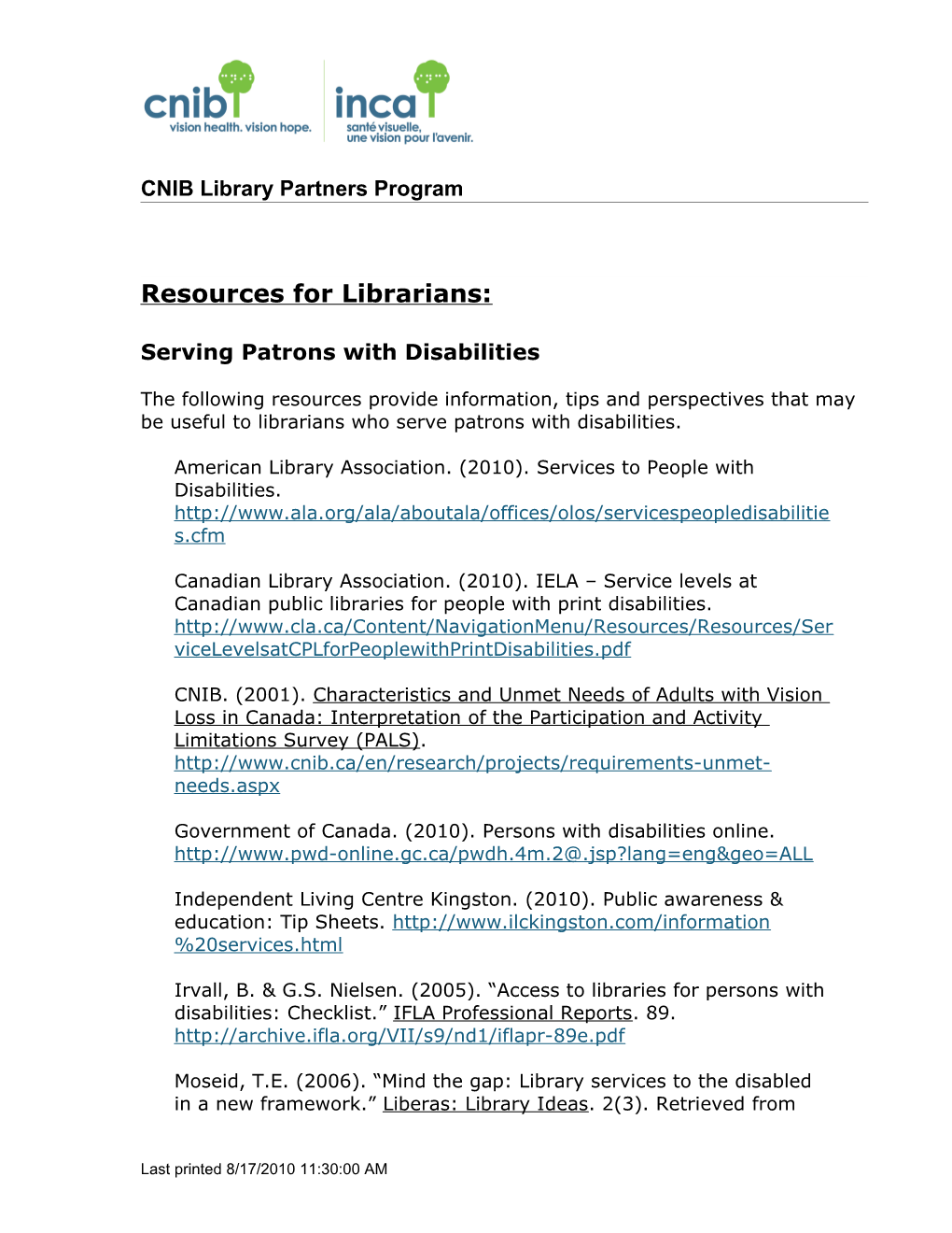 CNIB Library Partners Program Online Referral Form