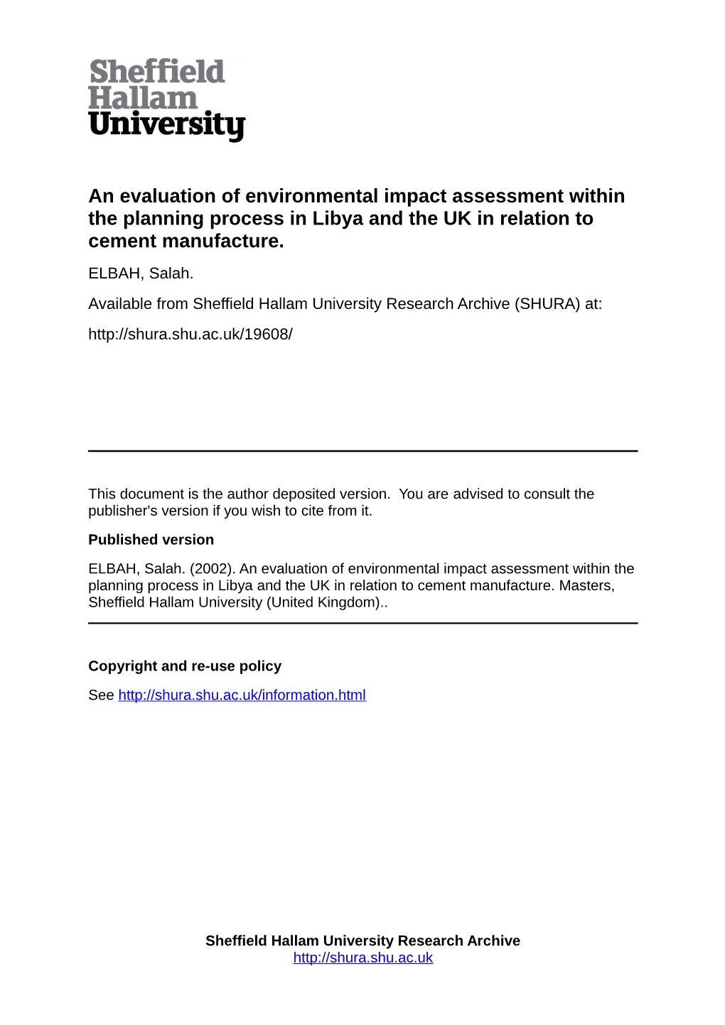 An Evaluation of Environmental Impact Assessment Within the Planning Process in Libya and the UK in Relation to Cement Manufacture