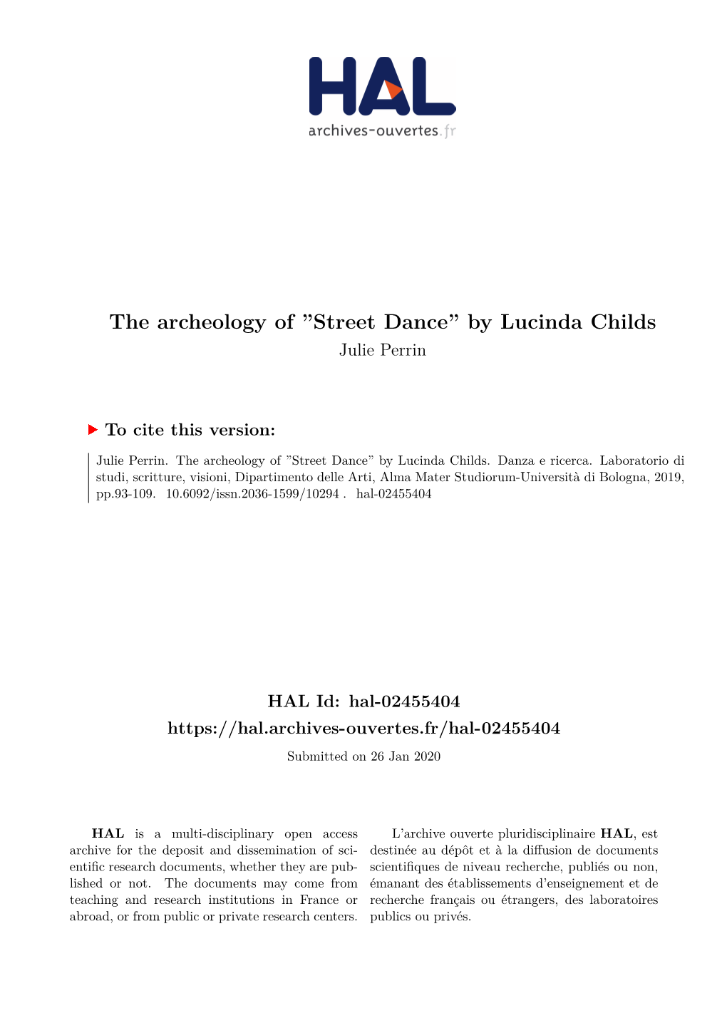 The Archeology of ''Street Dance'' by Lucinda Childs