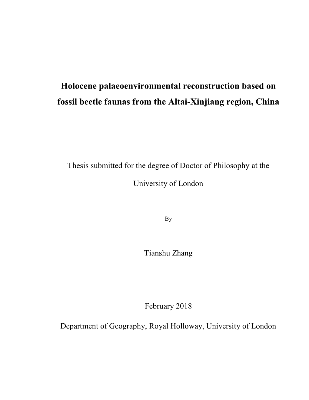 Holocene Palaeoenvironmental Reconstruction Based on Fossil Beetle Faunas from the Altai-Xinjiang Region, China