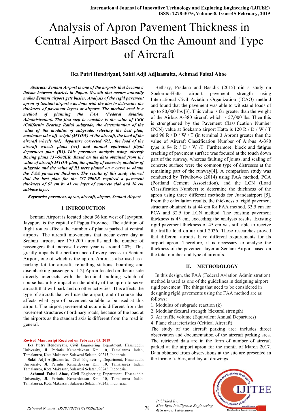 Analysis of Apron Pavement Thickness in Central Airport Based on the Amount and Type of Aircraft