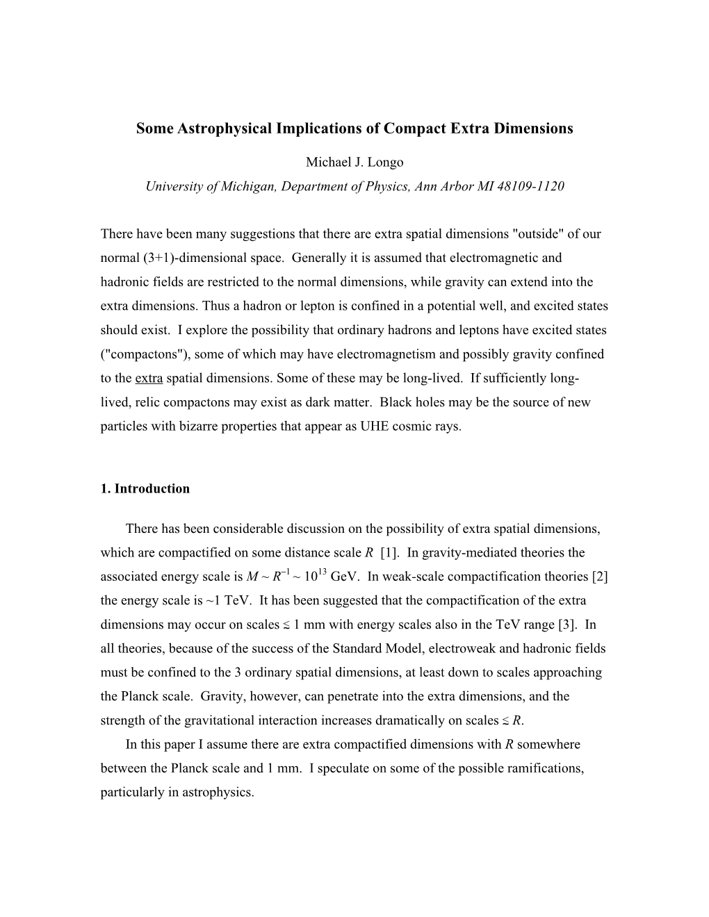 Some Astrophysical Implications of Compact Extra Dimensions