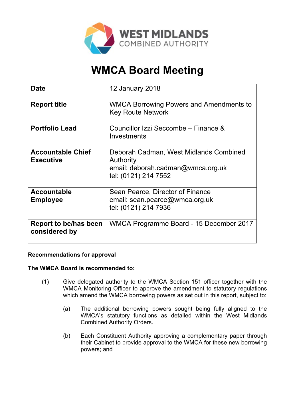 WMCA Board Meeting