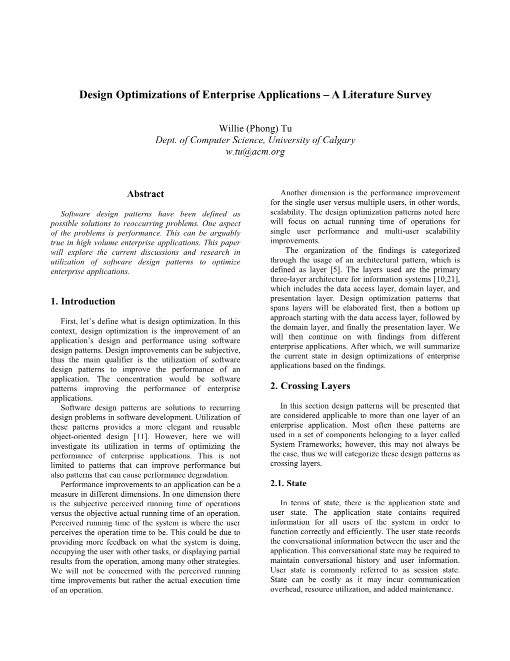 Design Optimizations of Enterprise Applications – a Literature Survey
