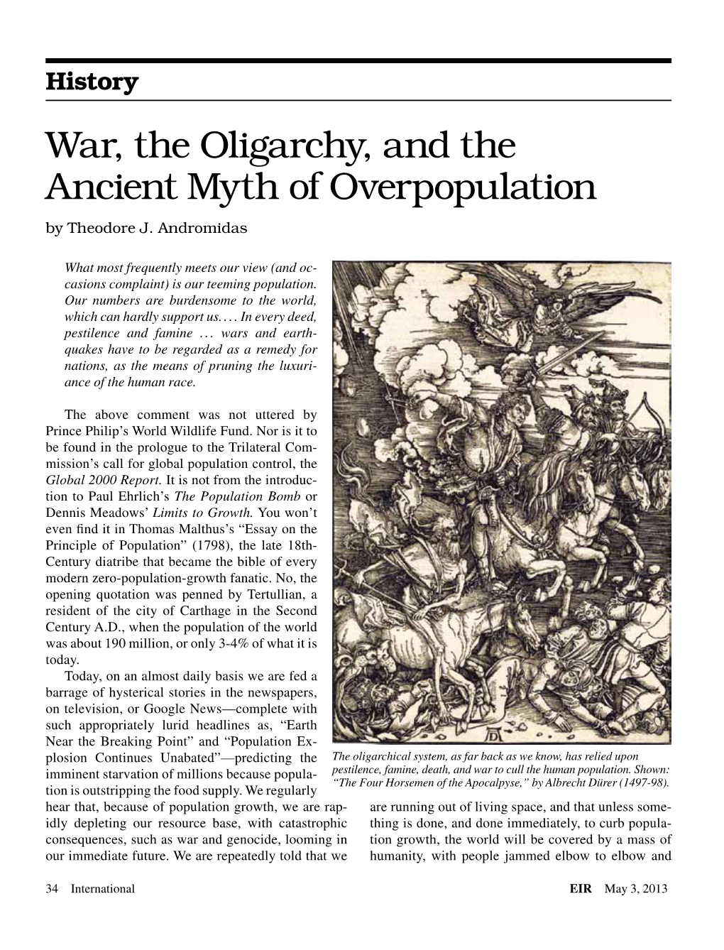 History: War, the Oligarchy, and the Ancient Myth of Overpopulation