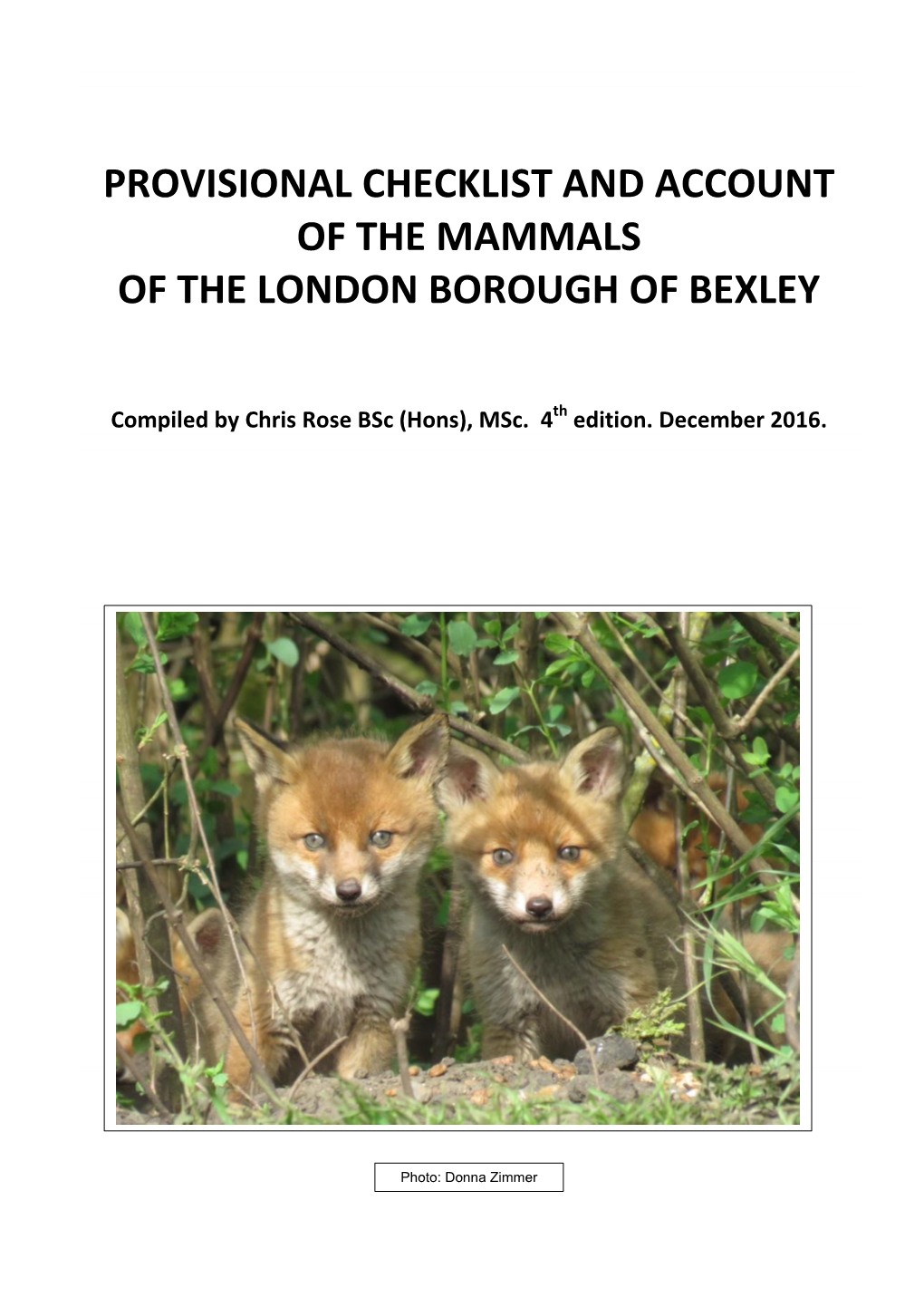 Provisional Checklist and Account of the Mammals of the London Borough of Bexley