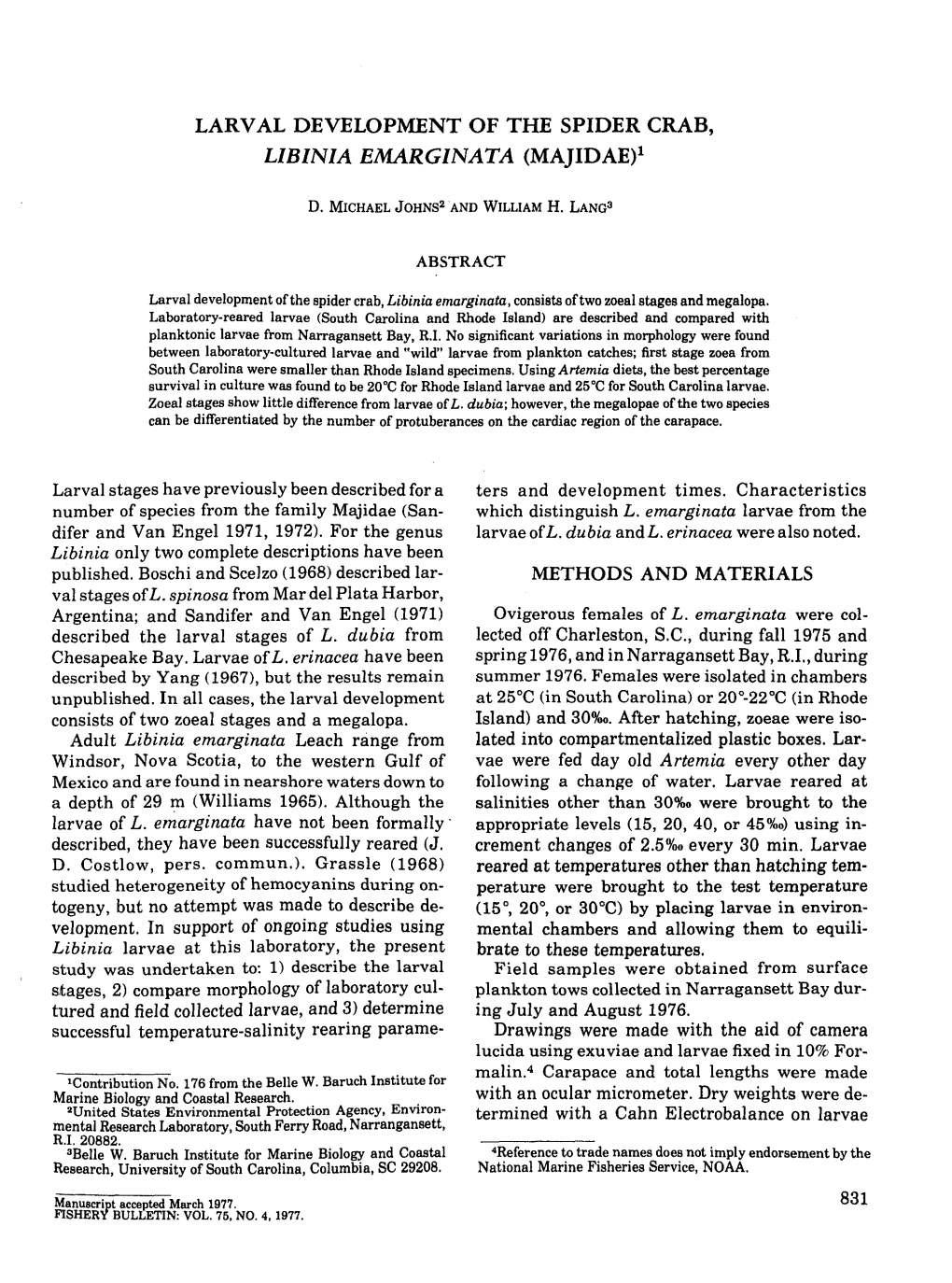 Fishery Bulletin/U S Dept of Commerce National Oceanic and Atmospheric Administration National Marine Fisheries Service V.75