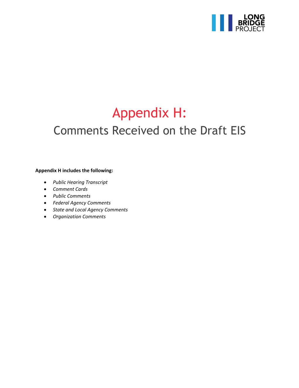 Appendix H: Comment Received on the Draft