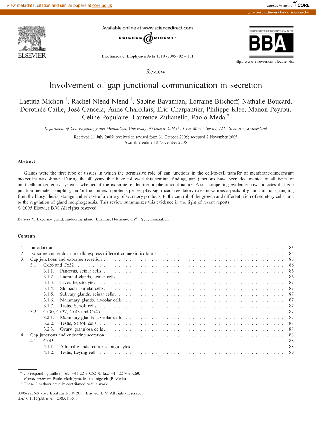 Involvement of Gap Junctional Communication in Secretion