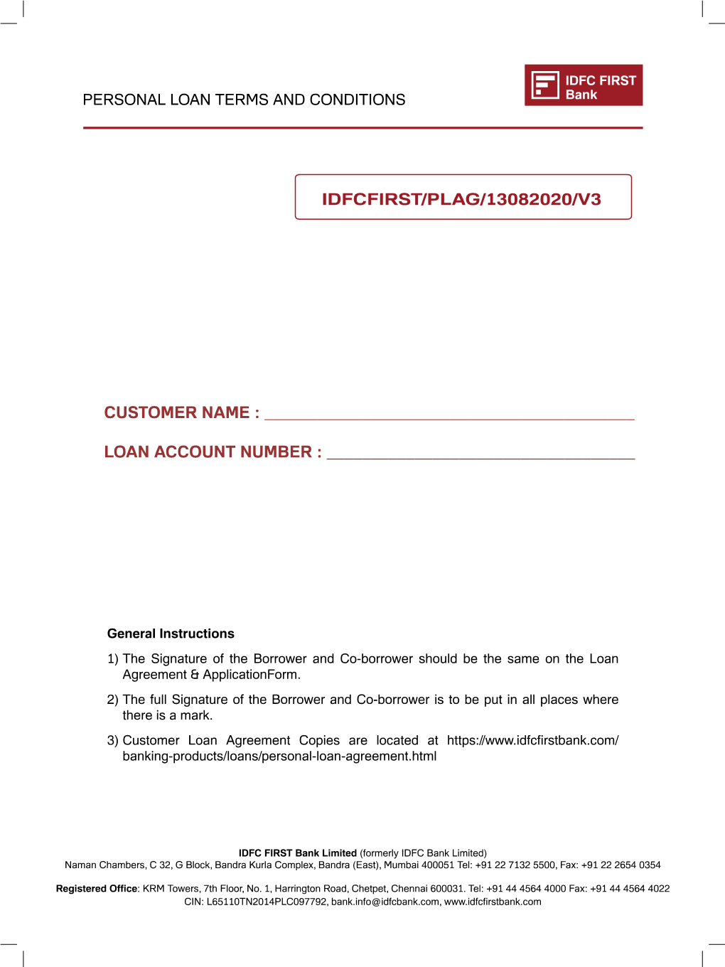 Personal Loans Agreement Form
