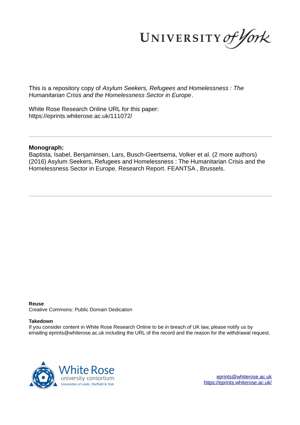 Asylum Seekers, Refugees and Homelessness : the Humanitarian Crisis and the Homelessness Sector in Europe