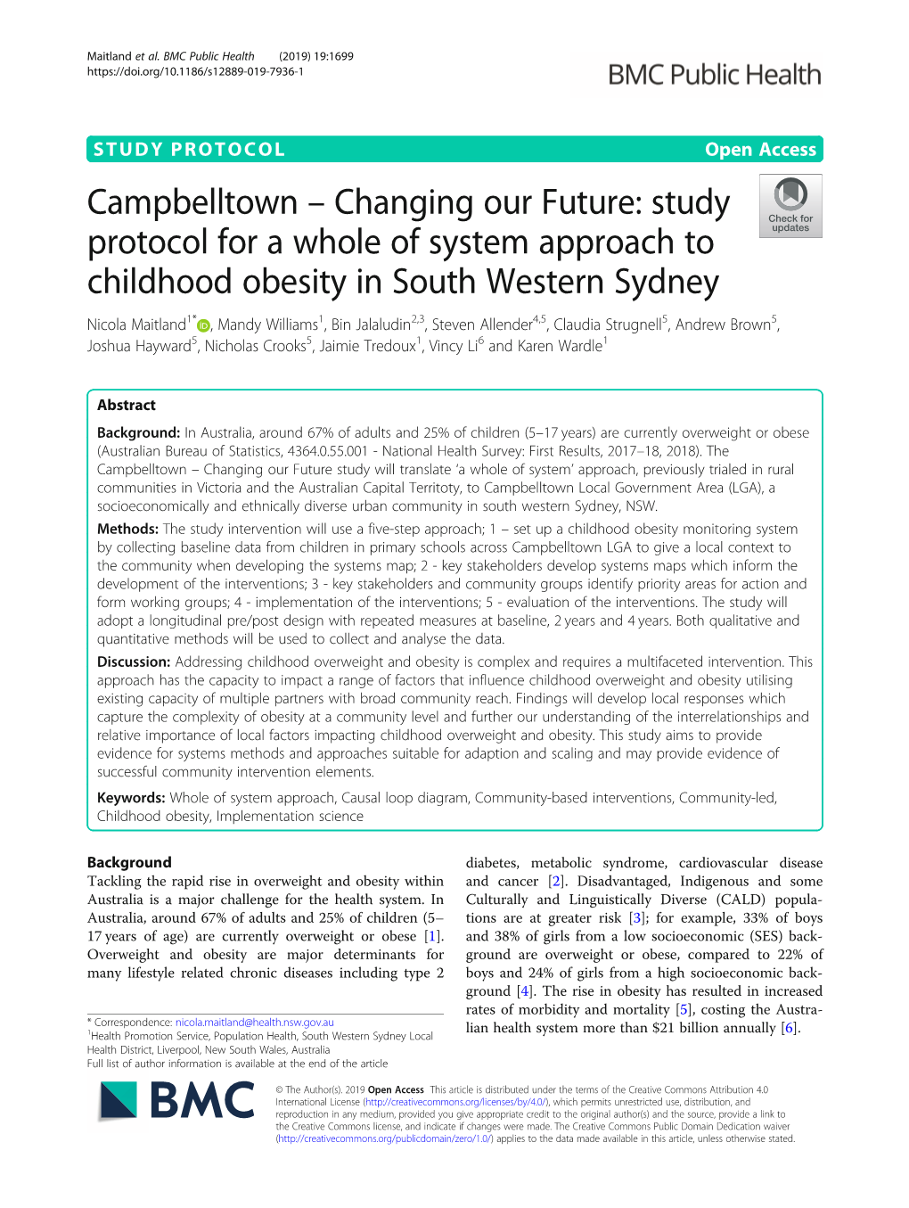 Campbelltown – Changing Our Future: Study Protocol