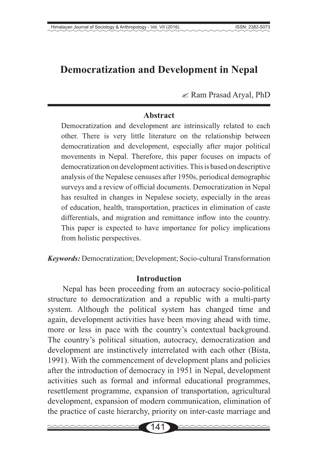 Democratization and Development in Nepal