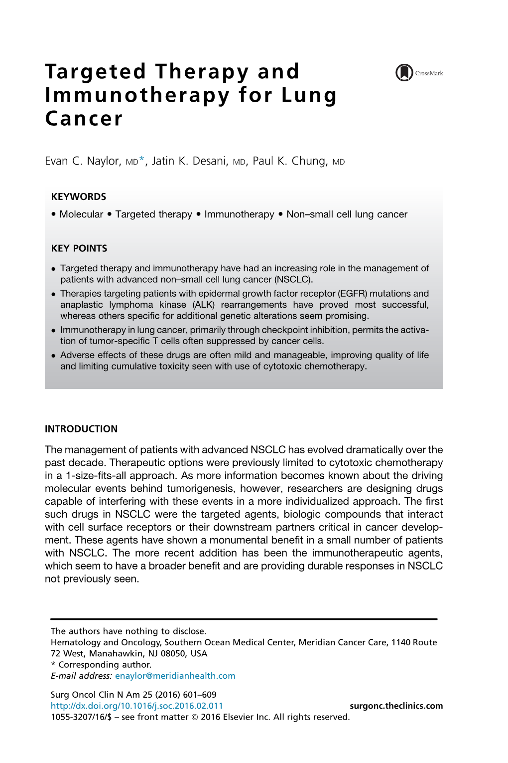 Targeted Therapy and Immunotherapy for Lung Cancer