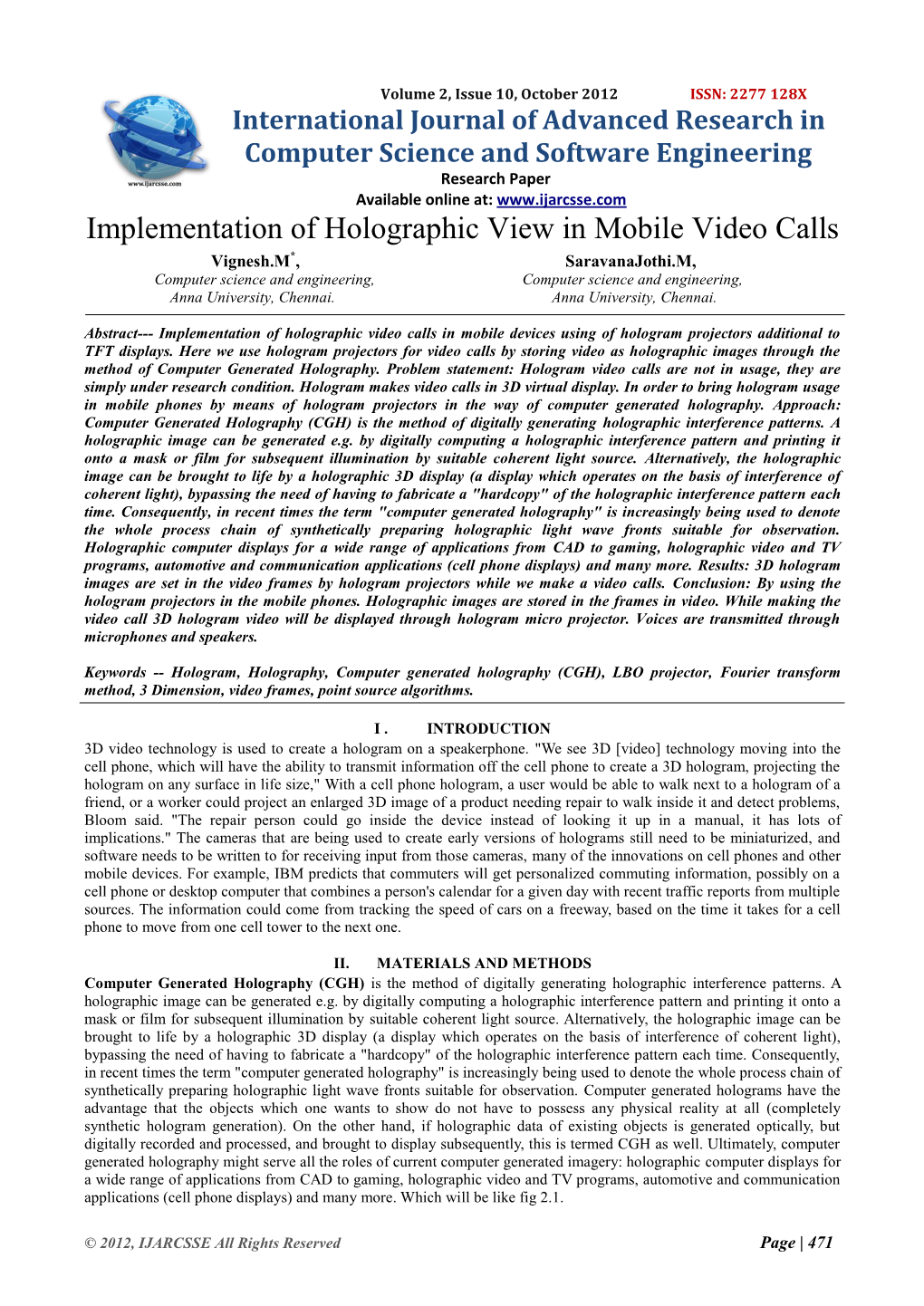 Implementation of Holographic View in Mobile Video Calls