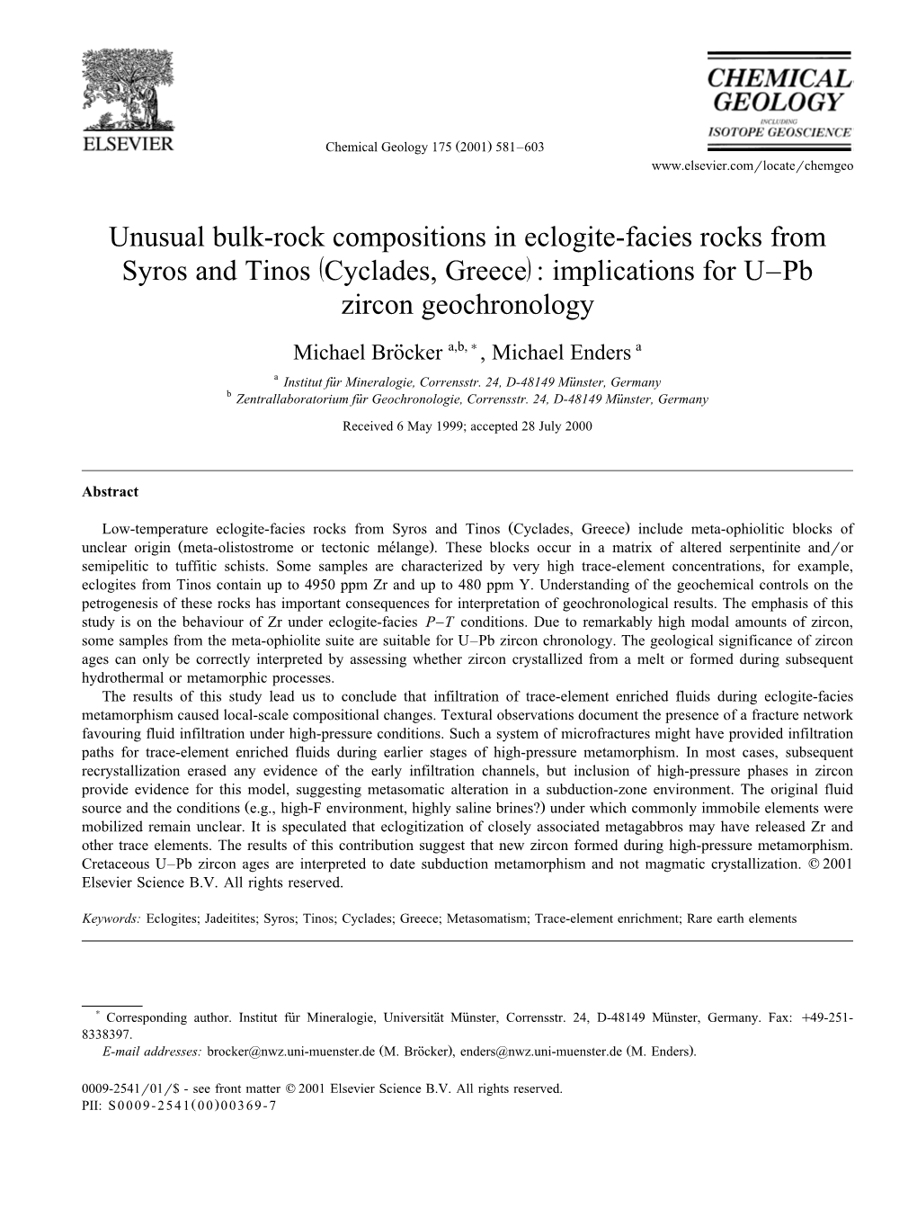 Unusual Bulk-Rock Compositions in Eclogite-Facies Rocks from Ž / Syros