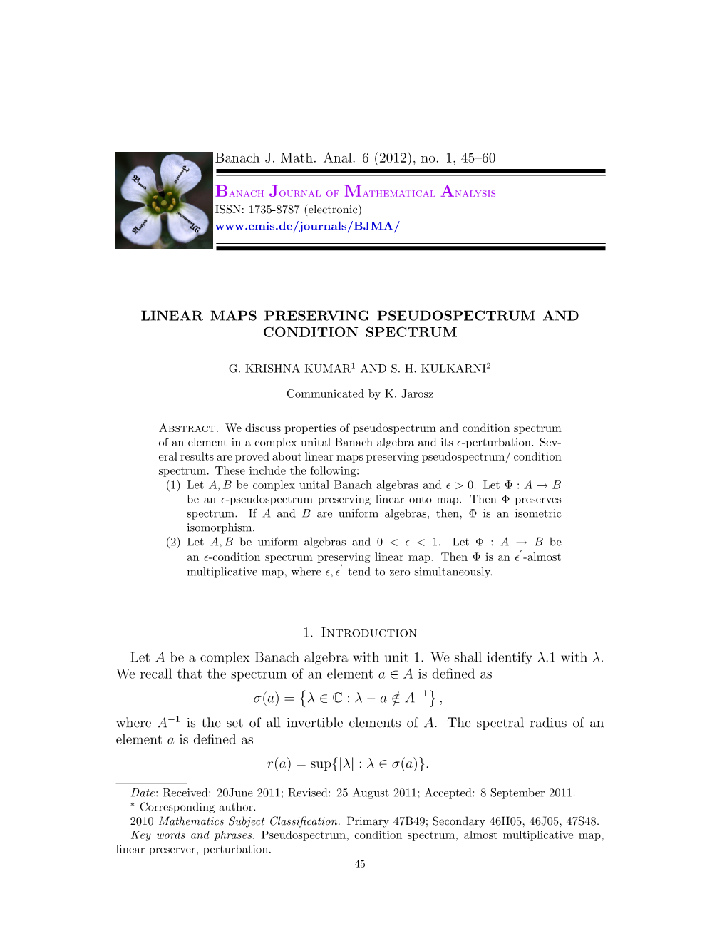 Banach J. Math. Anal. 6 (2012), No. 1, 45–60 LINEAR MAPS